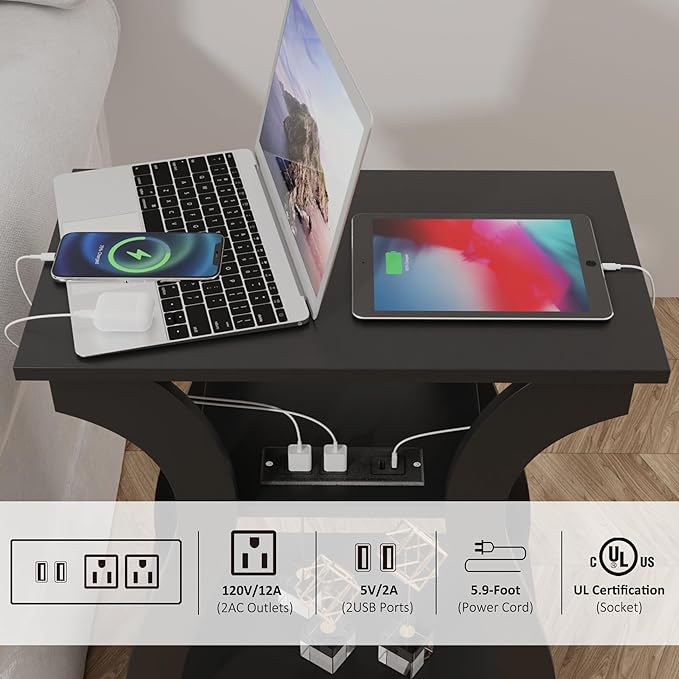 End Table with Charging Station, Side Table with USB Ports and Outlets - Image 5