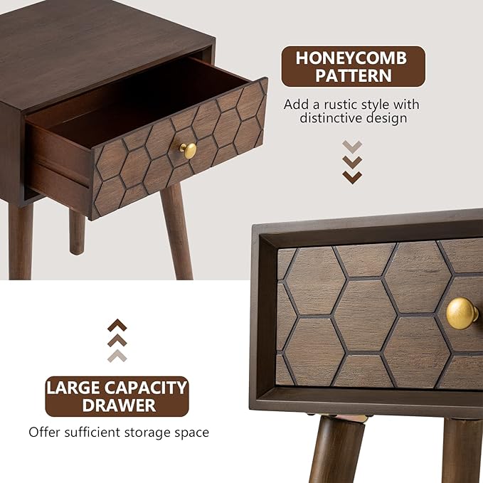 COSIEST Mid-Century Nightstand, Modern MDF Bedside Table, Accent Wood End Table - Image 4