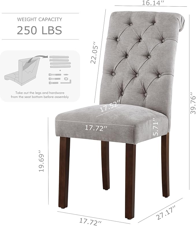 COLAMY Button Tufted Dining Chairs Set of 2, Parsons Upholstered Fabric Dining - Image 3