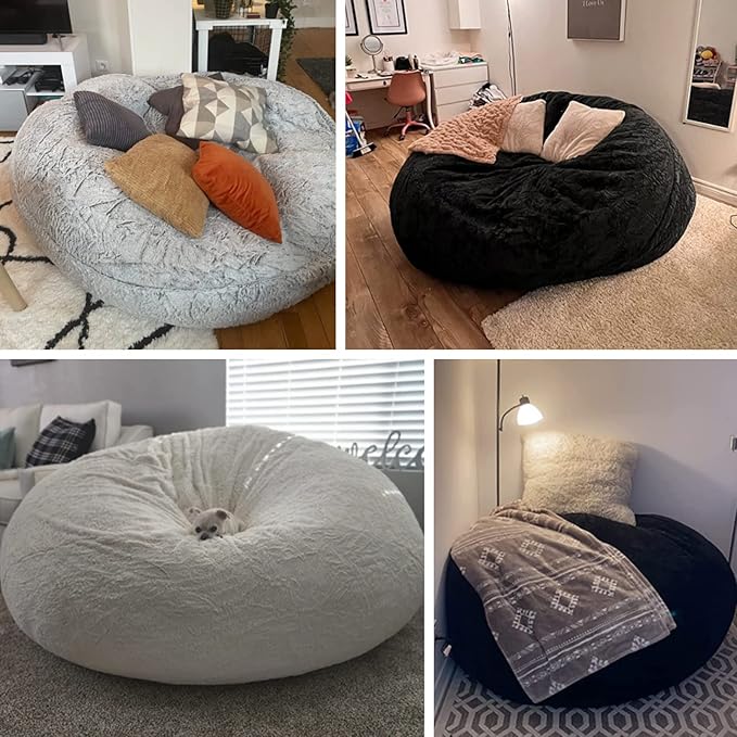 Bean Bag Chair Cover Without Filler, Big Round Soft Fluffy PV Velvet Washable - Image 5