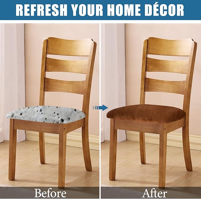 Smiry Velvet Seat Covers for Dining Room Chair Set of 2, Stretch Fit Removable - Image 5