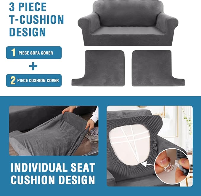 H.VERSAILTEX Sofa Cover 3 Piece T Cushion Loveseat Slipcovers Thick Velvet - Image 4