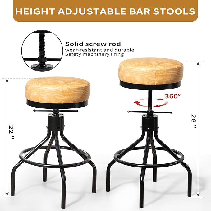 Swivel Bar Stools Set of 2 Adjustable Swivel Round Barstools Modern PU Leather - Image 5