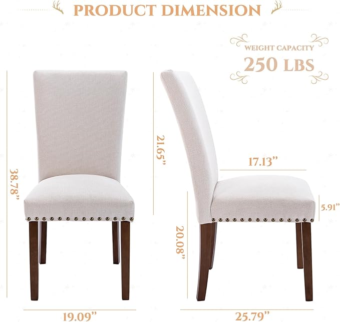 Set of 6 Beige Upholstered Dining Chairs, Farmhouse Kitchen Chairs - Image 2
