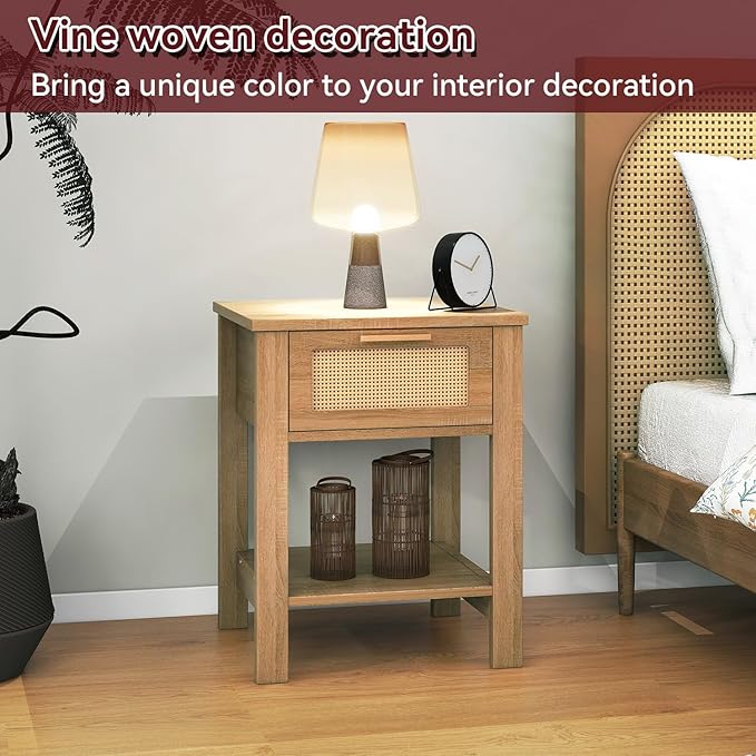 IBUYKE Rattan Nightstand, Boho Night Stand - Image 4