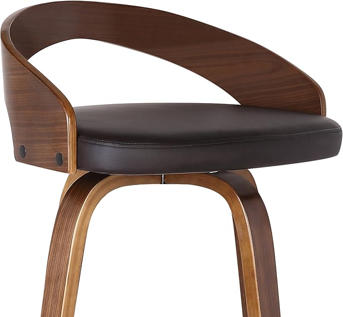 Armen Living Sonia 30" Bar Height Swivel Brown Faux Leather and Walnut Wood Bar - Image 7