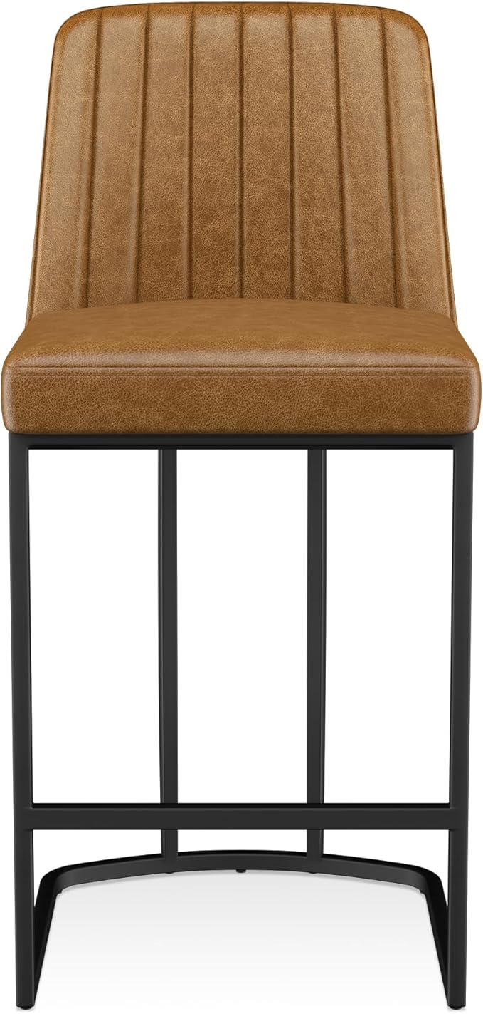 Counter Height Bar Stools Set of 4, Upholstered Leather Barrel Barstools - Image 7