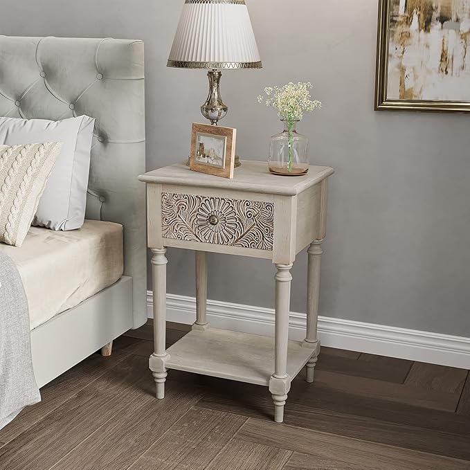 COSIEST 2 Pieces Vintage Nightstand, MDF 2-Tier Bedside Table, Wood Accent End - Image 2