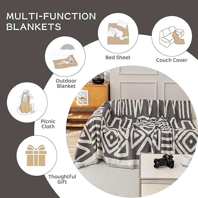 STACYPIK Boho Dark Grey Couch Cover, Soft Reversible Chenille Sofa Cover - Image 6