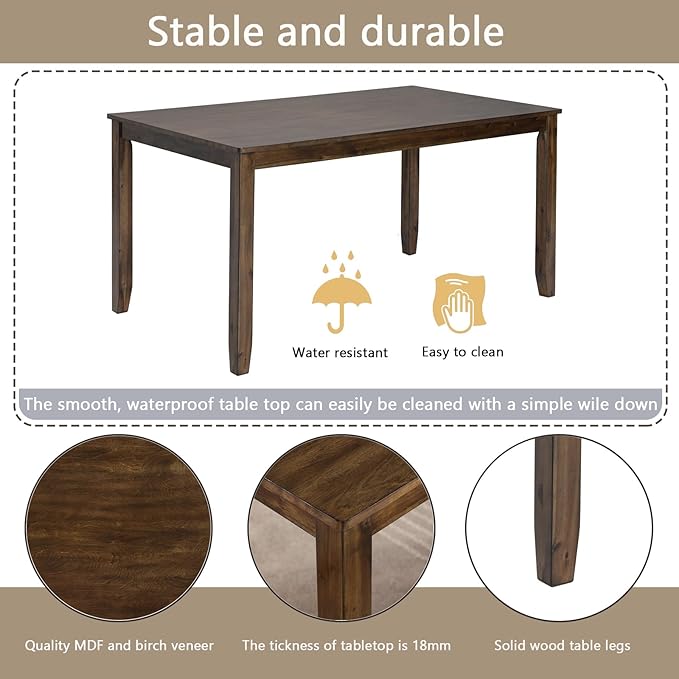 soges 6 Piece Kitchen Dining Table Set, Wooden Dining Table - Image 6