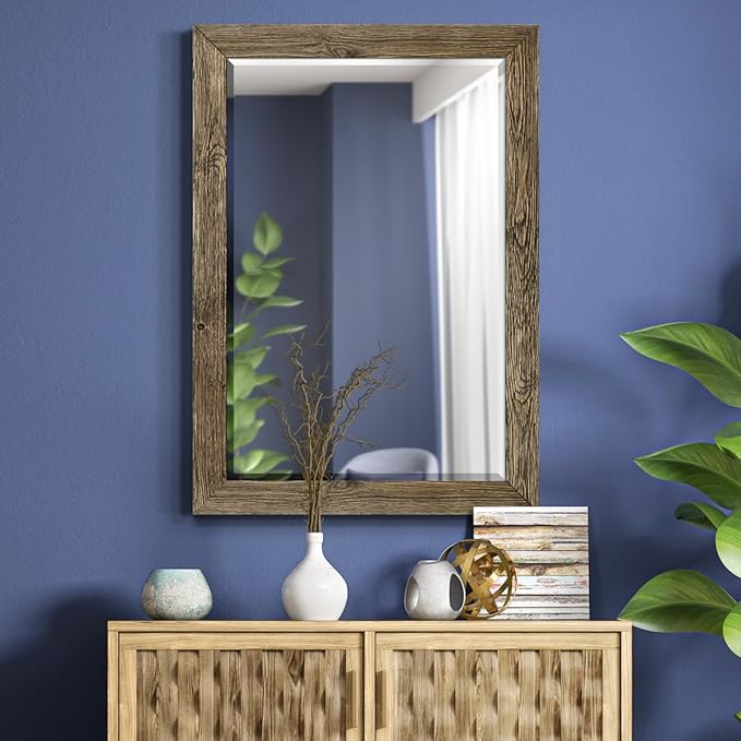 Walnut Vanity Mirror Rectangular Barnwood Framed Wall Mirror - Image 4