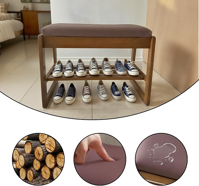 2-Tier Wood Shoe Bench with Flip-Top Storage Cabinet, Entryway Bench with Shoe - Image 5