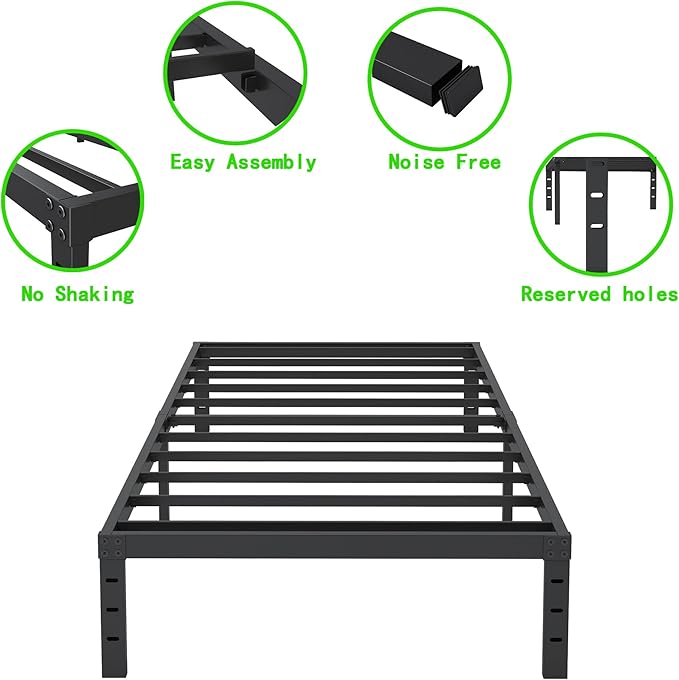 12 Inch Twin Bed Frames, Heavy Duty Metal Bed Frame Twin Size, No Box Spring - Image 4