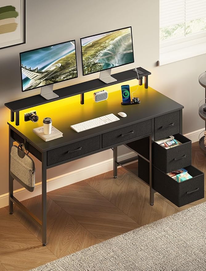 Seventable Computer Desk with Power Outlets & LED Light, 39 inch Home Office - Image 6