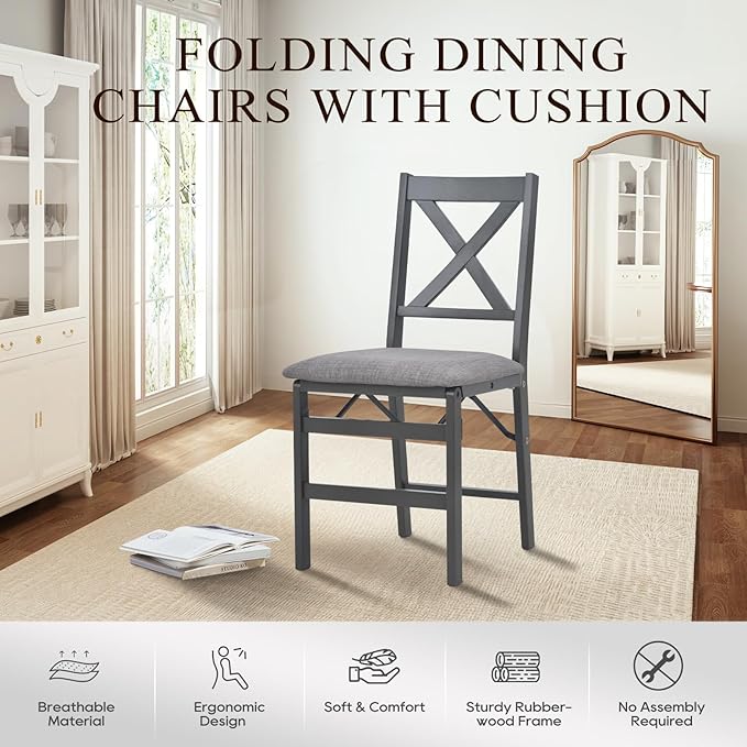 COLAMY Folding Dining Chairs Set of 2 – Dark Grey Upholstered Dining Room Chairs - Image 5