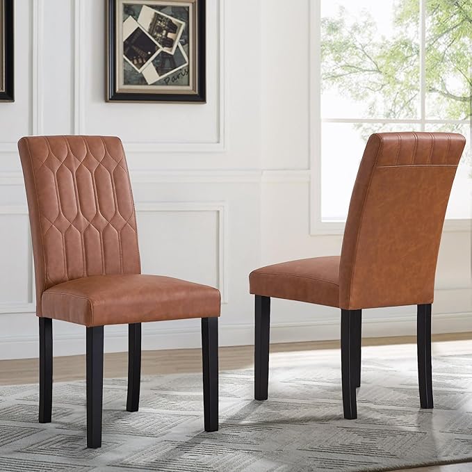 VECELO Upholstered Dining Chairs Set of 6, Modern PU Leather Accent Parsons - Image 2