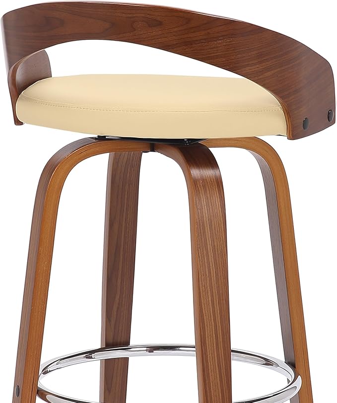 Armen Living Sonia 26" Counter Height Swivel Cream Faux Leather and Walnut Wood - Image 11