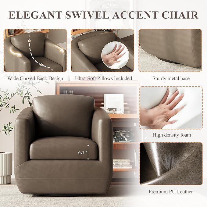 COLAMY 360°Swivel Accent Chair- Comfy Living Room Armchair No-Sag Foam & Sturdy - Image 5