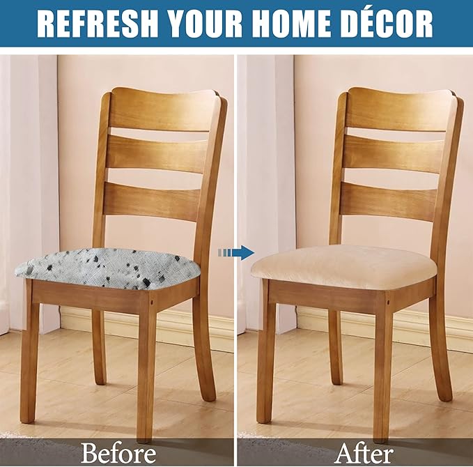 Smiry Velvet Seat Covers for Dining Room Chair Set of 6, Stretch Fit Removable - Image 5