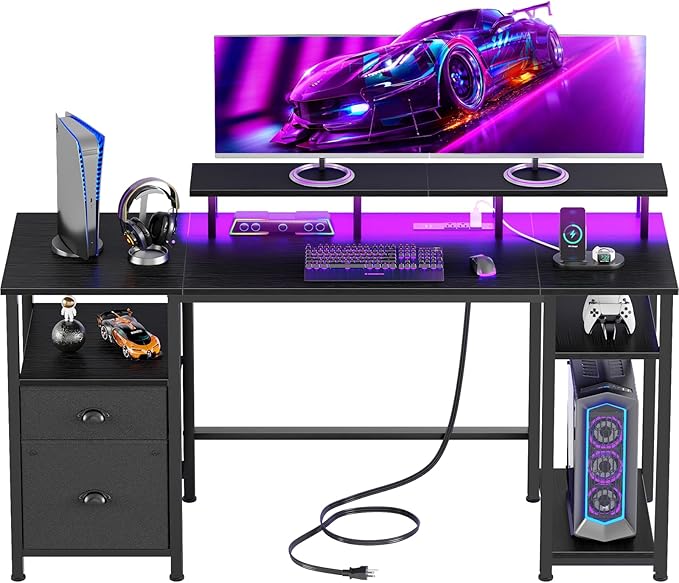 Furologee 51" Gaming Desk with Power Outlets & LED Lights, Reversible Computer by Furologee