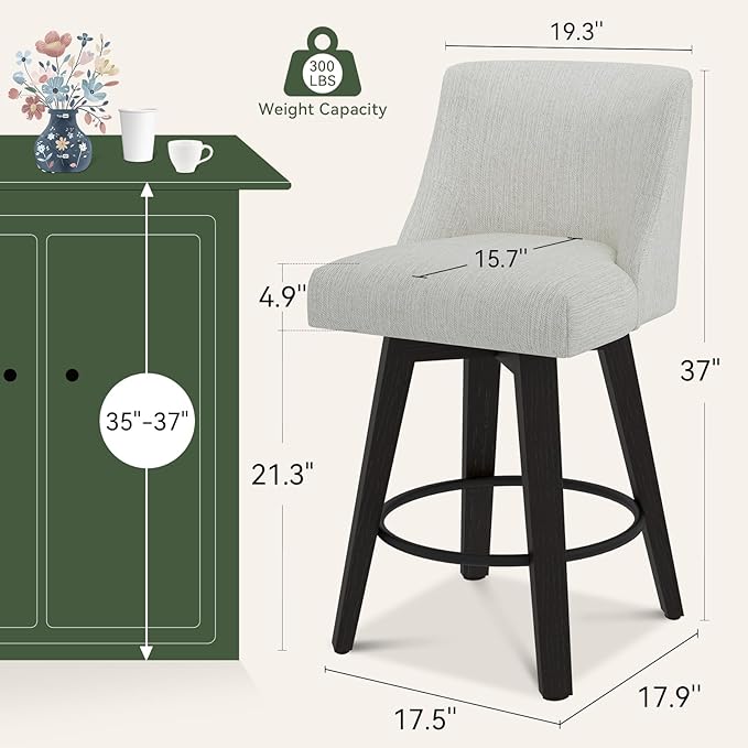 Vipbear Swivel Counter Height Bar Stools Set of 2, 26.8" H Counter Stools - Image 2