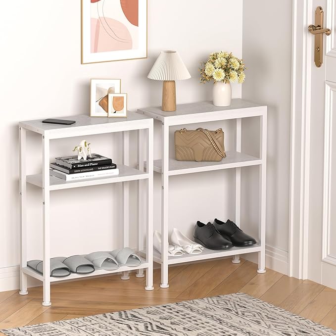Narrow Side Table for Small Space Set of 2, 3-Tier Small End Table - Image 2