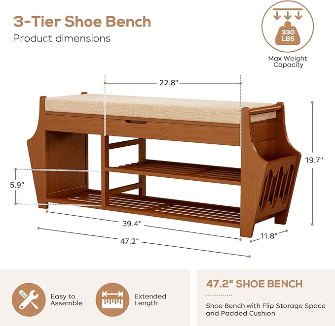 47.2in Shoe Bench Entryway - Image 2
