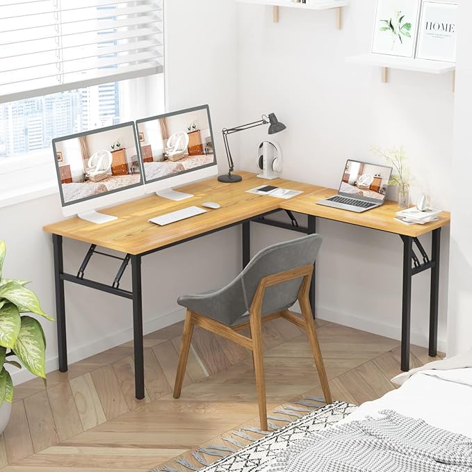 DlandHome Reversible L-Shaped Desk Large Corner Desk Folding Table Computer - Image 5