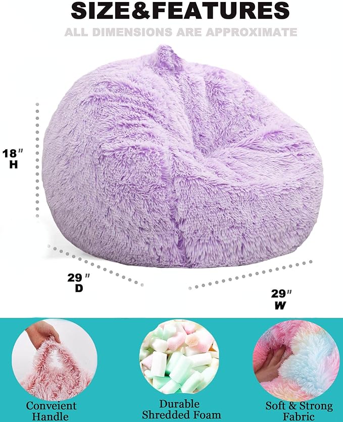 Fluffy Bean Bag Chair for Kids, 2.5FT Round Memory Foam Filled Bean Bag for - Image 3