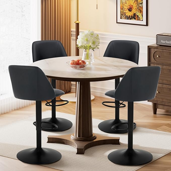 COLAMY Bar Stools Set of 2, Modern Swivel Bar Chairs, Adjustable PU Leather - Image 3