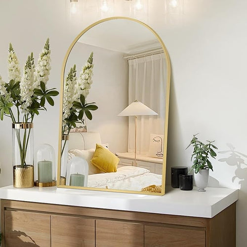 24" x 32" Gold Arched Mirror, Arch Wall Mirror, Metal Frame Black Bathroom - Image 2