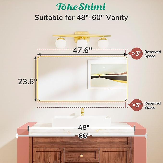 TokeShimi 48x24 Brushed Gold Bathroom Mirror - Image 2
