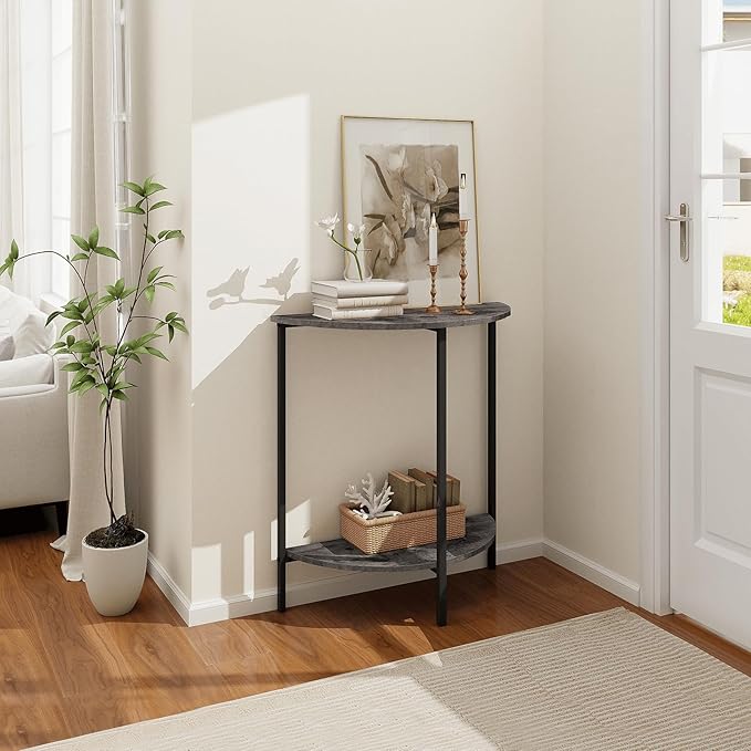 Homode Rustic Grey Farmhouse Half Moon Table, Small Entryway Table - Image 7