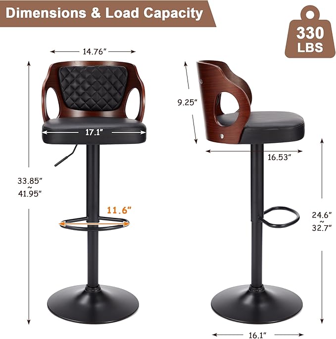 VECELO BarStools Set of 2, Counter Height Stools - Image 2