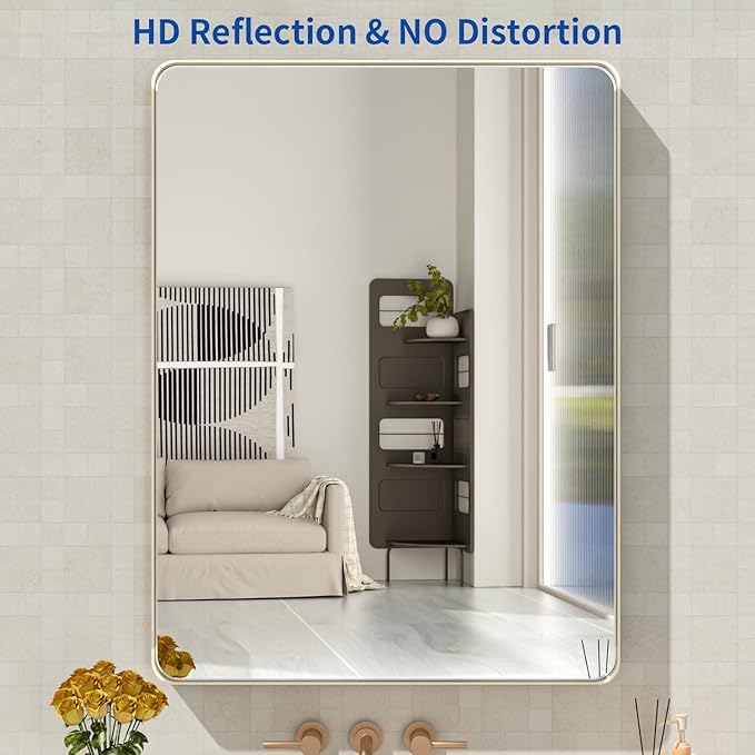 WEER 24X32 Inch Brushed Nickel Bathroom Mirror, Brushed Silver Metal Frame - Image 2