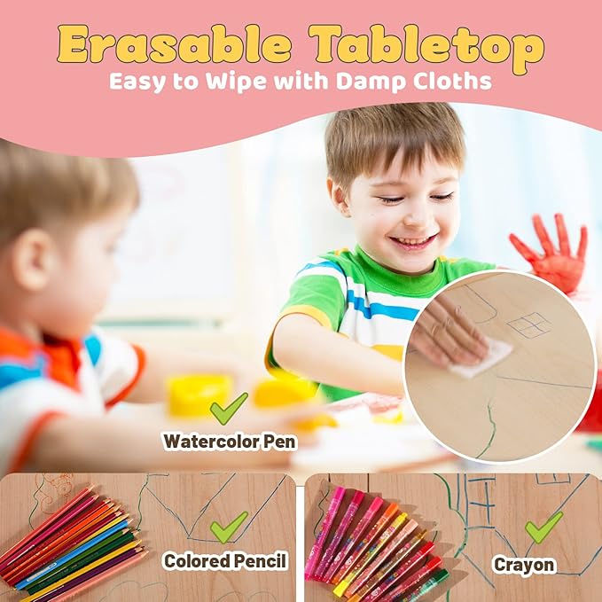 FUNLIO Kids Table and 2 Chairs Set, Height Adjustable Toddler Table and Chair - Image 4