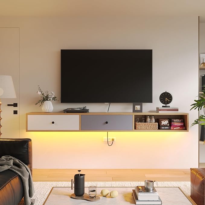 Modern Floating TV Stand with Doors, 55‘’ Wall Mounted Media Console Cabinet - Image 3