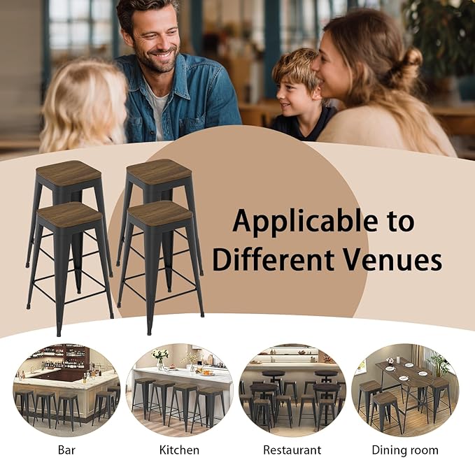 24 inch Backless Bar Stools Set of 4, Indoor Metal Bar Stools - Image 7