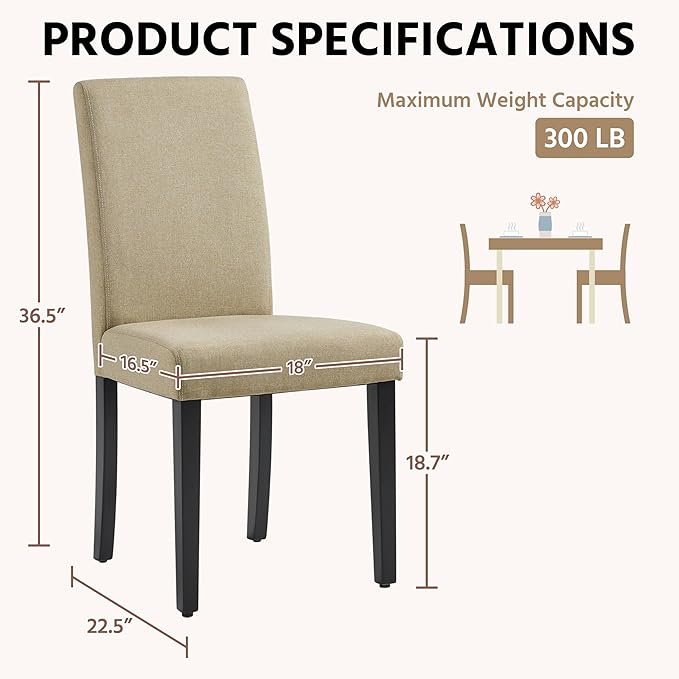 Yaheetech Dining Chairs Set of 6 Fabric Upholstered Parson Kitchen Chairs - Image 3