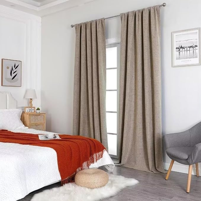 Joydeco Natural Linen Curtains 120 inch Length 2 Panels Set Burg 100% Blackout - Image 8