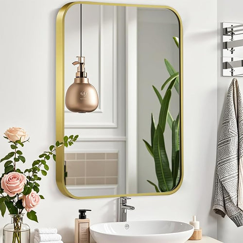 24x32 Inch Gold Mirror, Framed Rectangle Mirror - Image 2