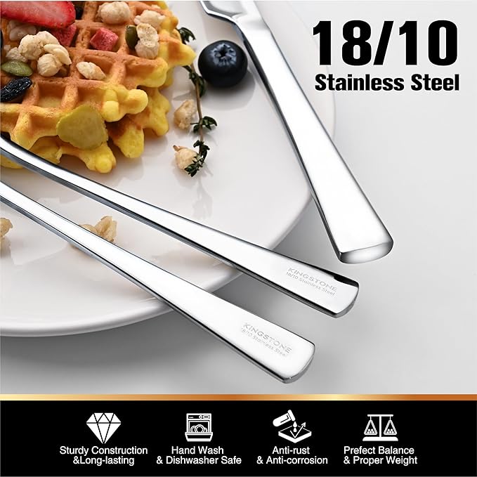 KINGSTONE 18/10 Stainless Steel Flatware, 20-Piece Forged Silverware Set - Image 3