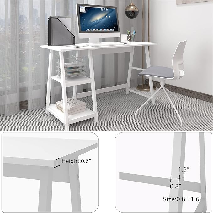 Natwind 51" White Desk with 2-Tier Storage Shelves, Home Office Computer Desk - Image 3
