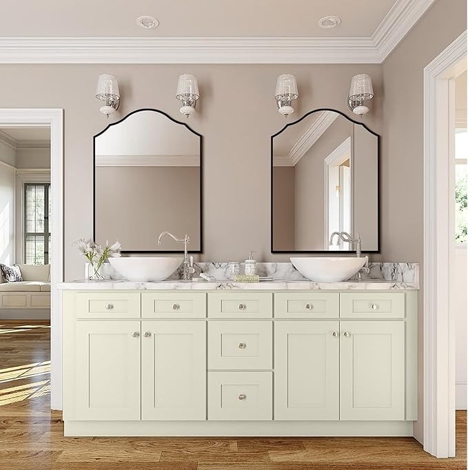 Large Mantle Mirror for Wall, Antique Scalloped Metal Frame, for Bathroom - Image 5