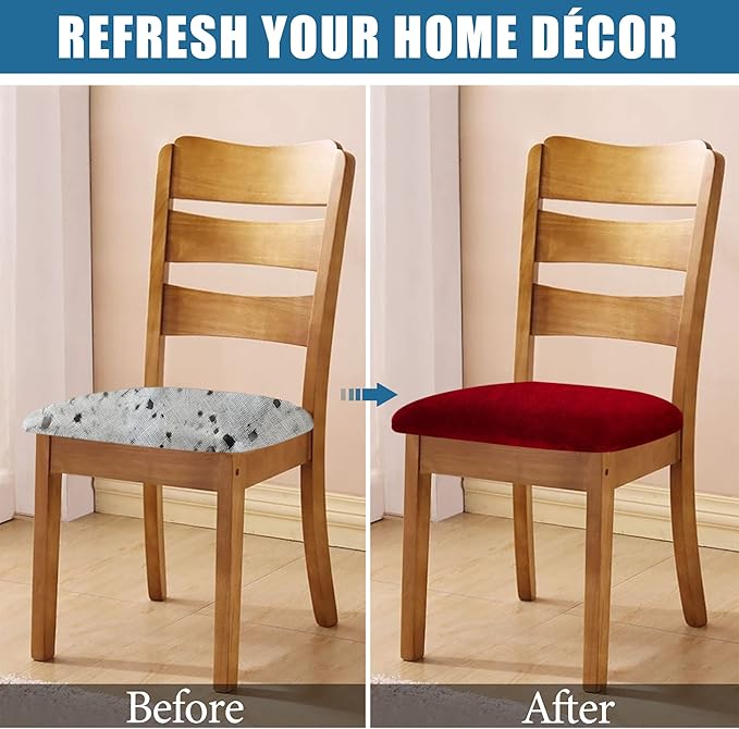 Smiry Velvet Seat Covers for Dining Room Chair Set of 2, Stretch Fit Removable - Image 5