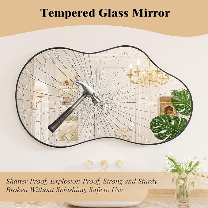 WEER Irregular Wall Mirror, 24x36 inch Black Asymmetrical Mirror Wall Mounted - Image 4