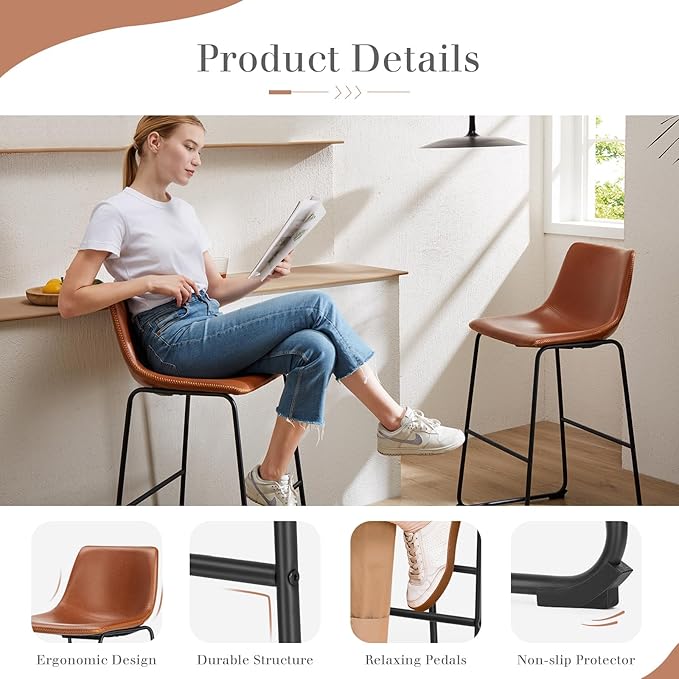 DUMOS 30 Inch Counter Height Bar Stools Set of 4, Modern Faux Leather High - Image 5
