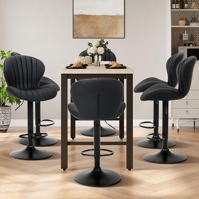 COLAMY Bar Stools Set of 4, Modern Swivel Bar Chairs, Adjustable Faux Leather - Image 6