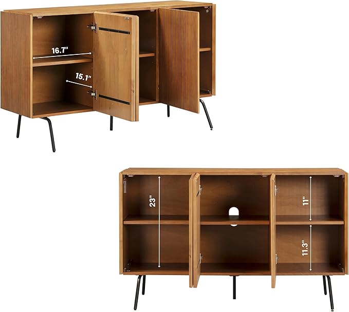 NTC Veil Modern Sideboard with 3 Doors, Buffet Cabinet with Vertical Groove - Image 3