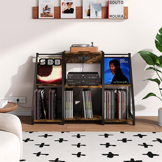 Large Record Player Stand Vintage Record Stand-Large Vintage Record Player Table - Image 2